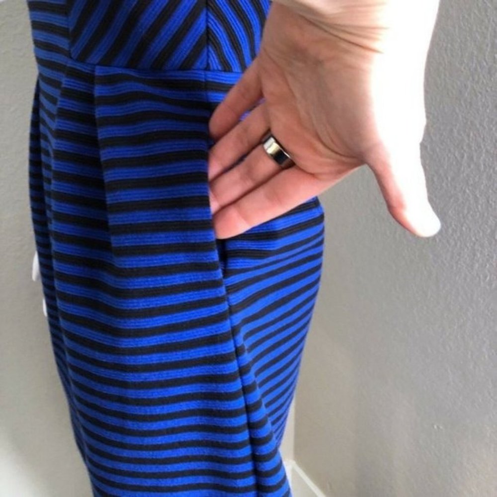 Madewell Women's Gallerist Ponte Dress Size 4 Black Blue Stripe Short Sleeve - Picture 6 of 8